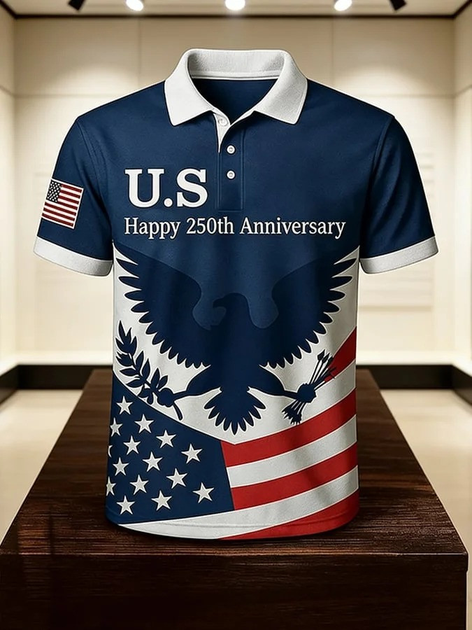 US Happy 250th Anniversary Polo Shirt Patriotic Eagle American Flag Independence Day Shirt US Happy 250th Anniversary Polo Shirt Patriotic Eagle American Flag Independence Day Shirt - Image 1