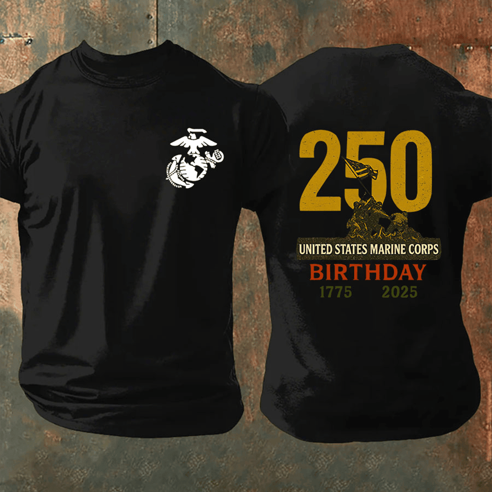 US Marine Corps 250 Birthday 1775 2025 Black T-Shirt Veteran Merch Gifts For Marines Man