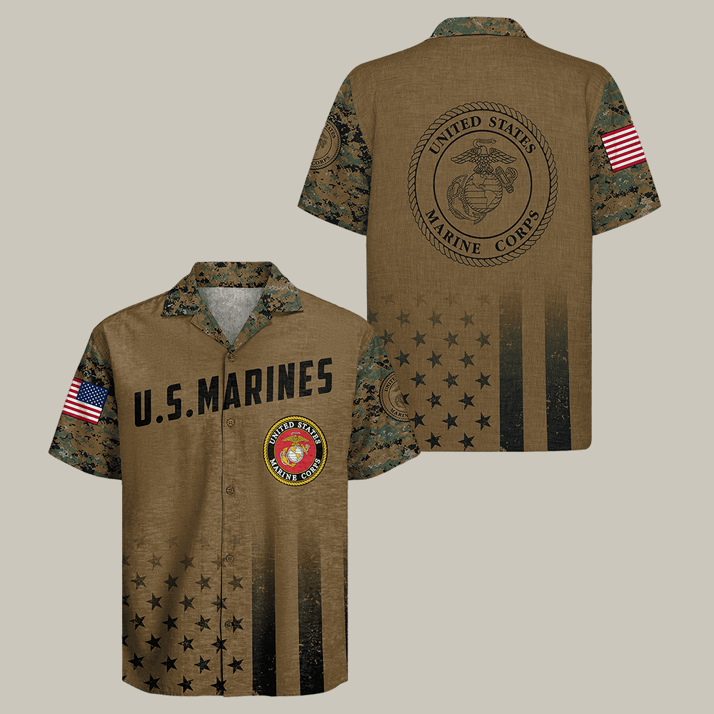 US Marine Corps 250 Years Of Honor Hawaiian Shirt Patriotic Marines Veteran Shirt Gift Idea