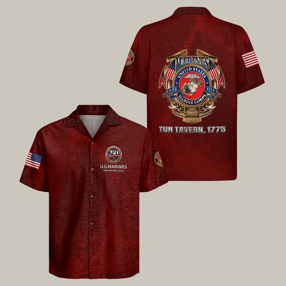 US Marine Corps 250th Anniversary Hawaiian Shirt Tun tavern 1775 Marine Corps Shirt US Marine Corps 250th Anniversary Hawaiian Shirt Tun tavern 1775 Marine Corps Shirt - Image 1