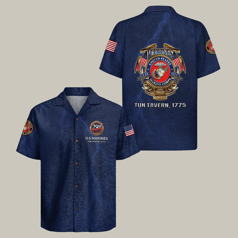US Marine Corps 250th Anniversary Hawaiian Shirt Tun tavern 1775 USMC Clothes Gift US Marine Corps 250th Anniversary Hawaiian Shirt Tun tavern 1775 USMC Clothes Gift - Image 1