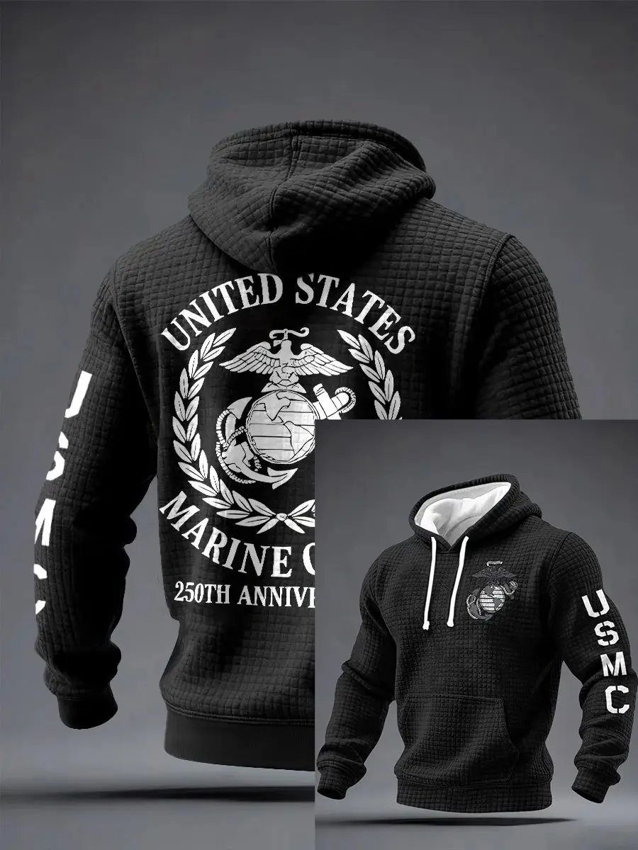 US Marine Corps 250th Anniversary Hoodie Men���s Military Pullover Sweatshirt Gift