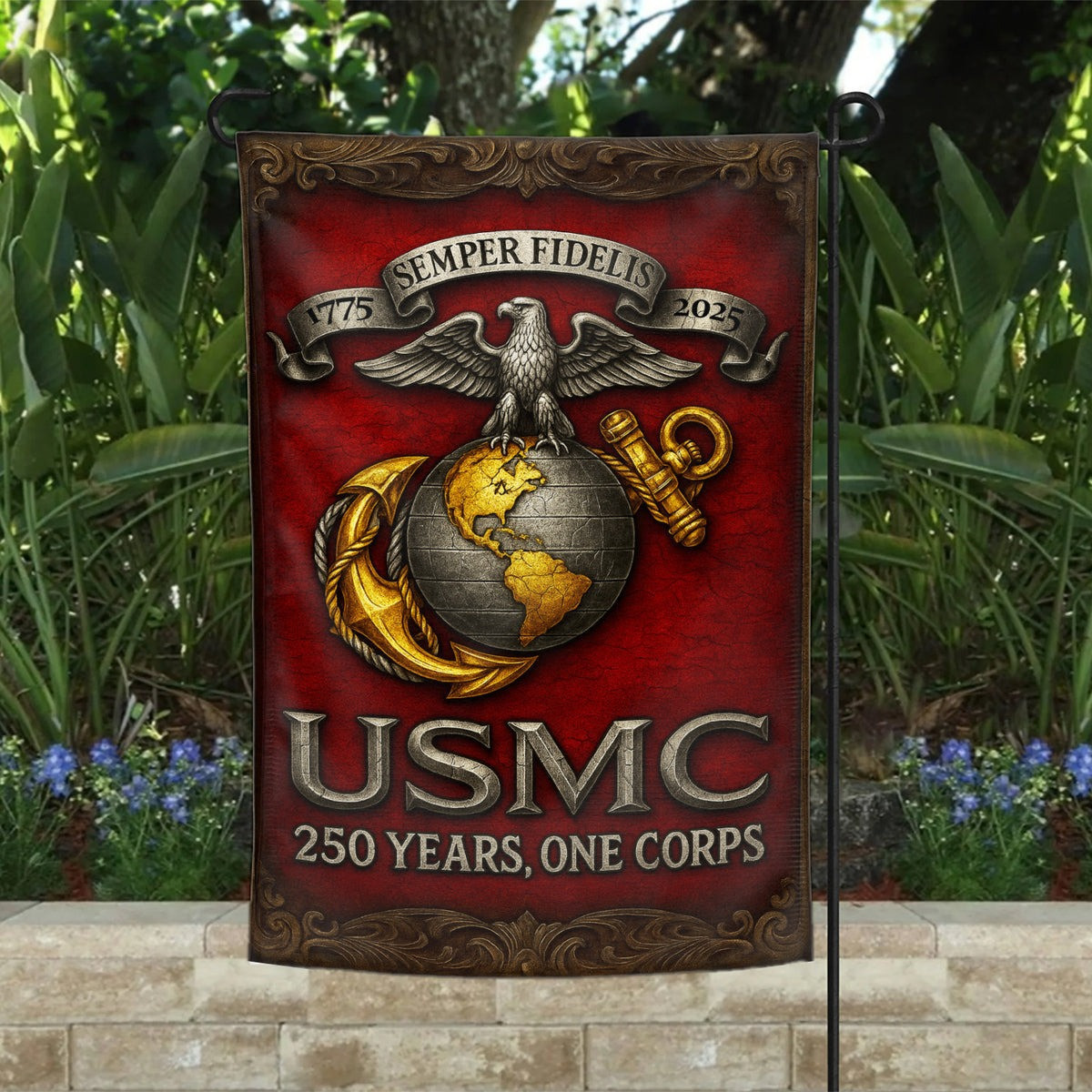 US Marine Corps Veteran Flag 250 Years One Corps Semper Fidelis Home Decor Gifts US Marine Corps Veteran Flag 250 Years One Corps Semper Fidelis Home Decor Gifts - Image 1