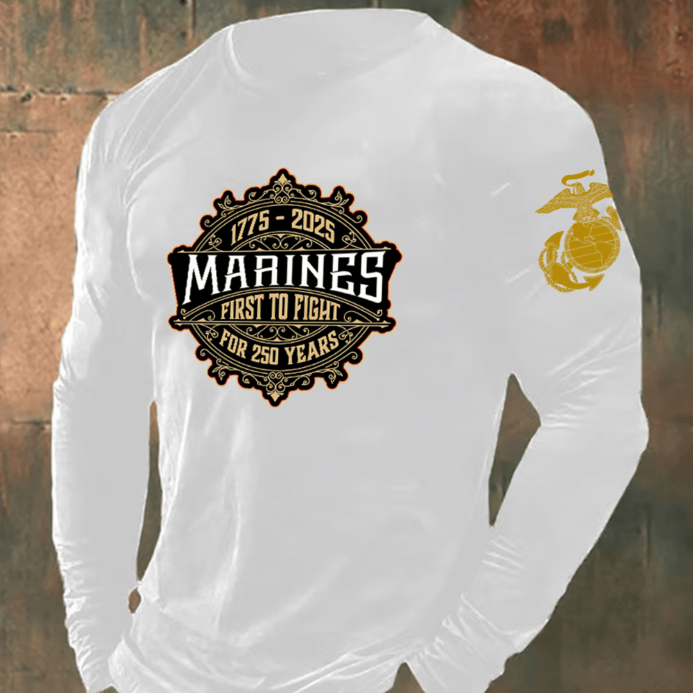 US Marines 250th Anniversary 1775 2025 Long Sleeve Shirt First To Fight Usmc Merch Dad Gifts US Marines 250th Anniversary 1775 2025 Long Sleeve Shirt First To Fight Usmc Merch Dad Gifts - Image 1