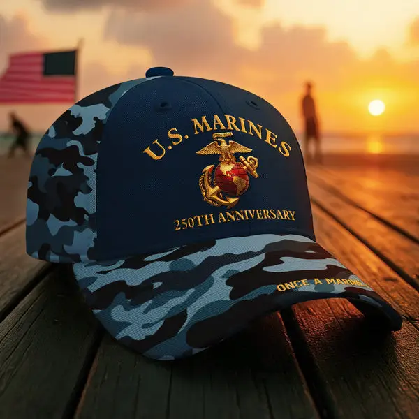 US Marines 250th Anniversary Camo Hat USMC Cap Patriotic Gifts For Marine Veterans