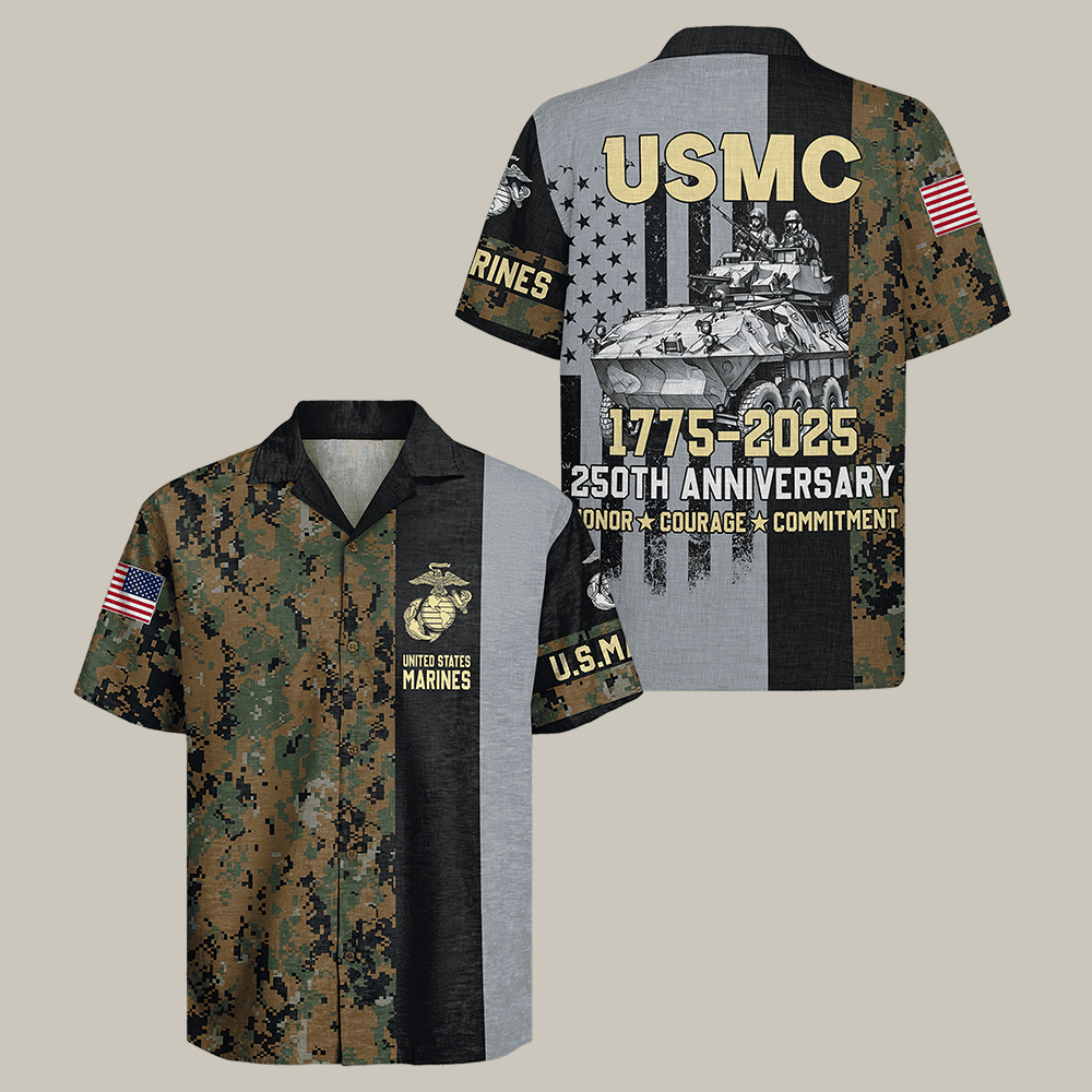 US Marines 250th Anniversary Hawaiian Shirt Honor Courage Commitment Shirt USMC Gift US Marines 250th Anniversary Hawaiian Shirt Honor Courage Commitment Shirt USMC Gift - Image 1