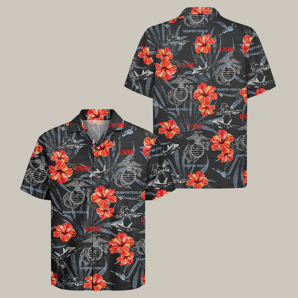 US Marines 250th Anniversary Hawaiian Shirt Semper Fidelis Shirt Marine Corps Veteran Gift