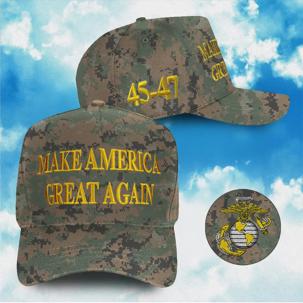 US Marines 45-47 Hat Champion Triumph Victory Black Dark Gold Hat 45-47 Celebrate USA's Triumph