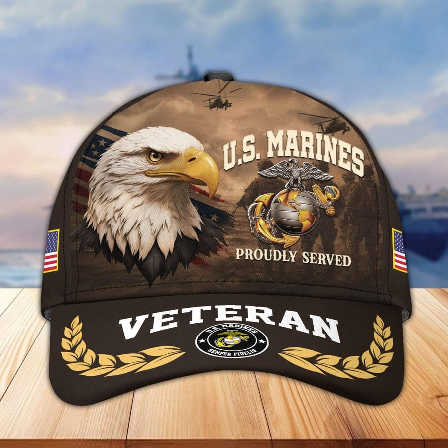 US Marines Veteran Hat Proudly Served Baseball Cap USMC Merch Gifts For Veteran Day