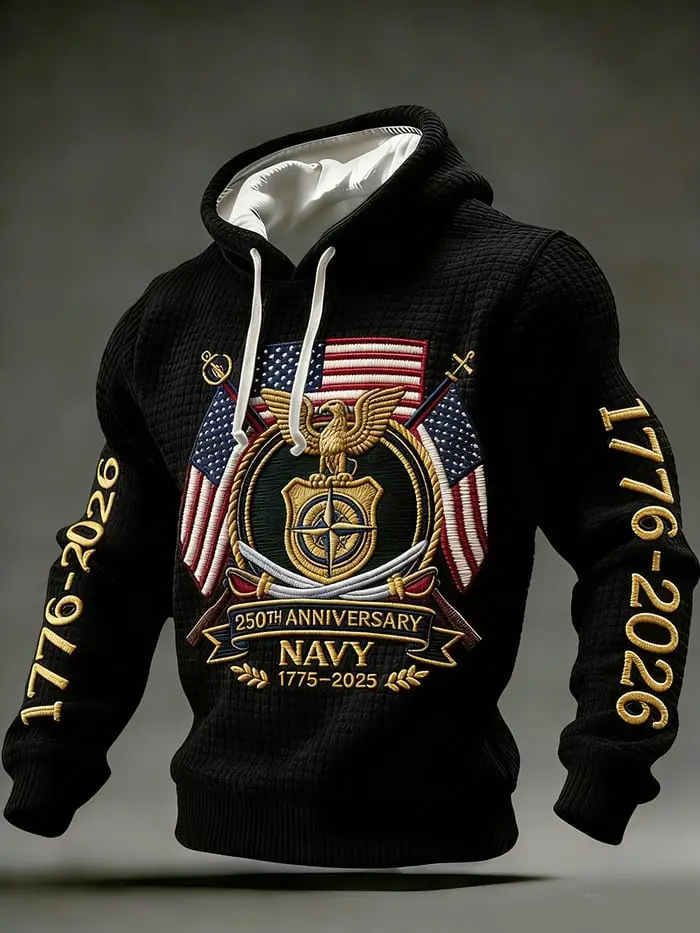 US Navy 1776 2026 Anniversary Waffle Hoodie Patriotic Military Pullover Gift For Him