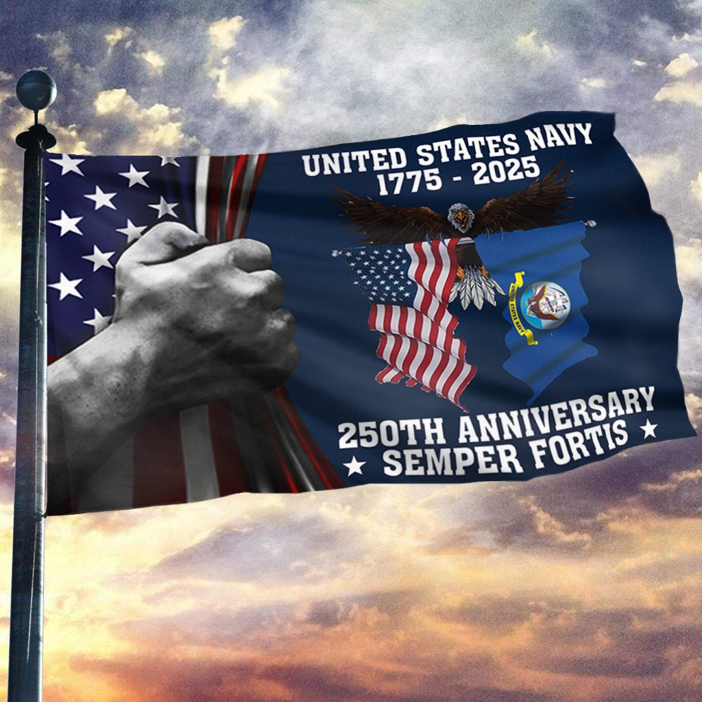 US Navy 250 Years Anniversary Flag 1775 2025 Semper Fortis Independence Day Home Decor Gifts US Navy 250 Years Anniversary Flag 1775 2025 Semper Fortis Independence Day Home Decor Gifts - Image 1