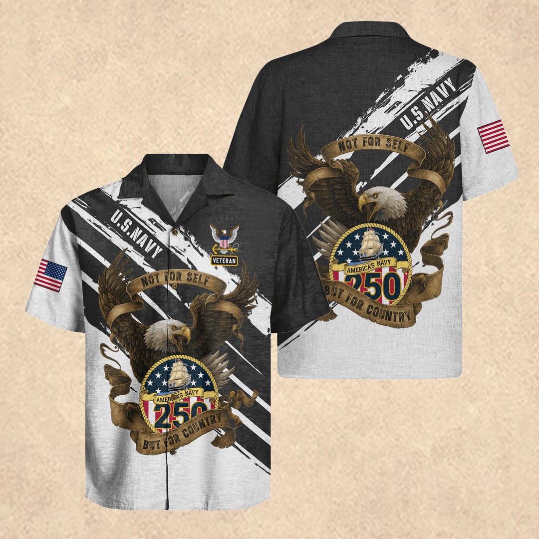 US Navy 250 Years Eagle Patriotic Hawaiian Shirt Father's Day Present For Grandpa