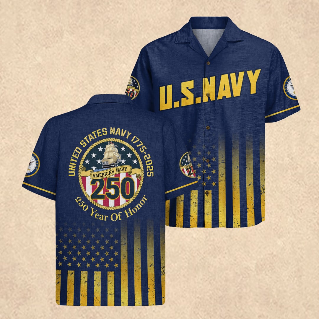 US Navy 250 Years of Honnor Hawaiian Shirt Eagle USA Patriotic Apparel 4th of July Gift
