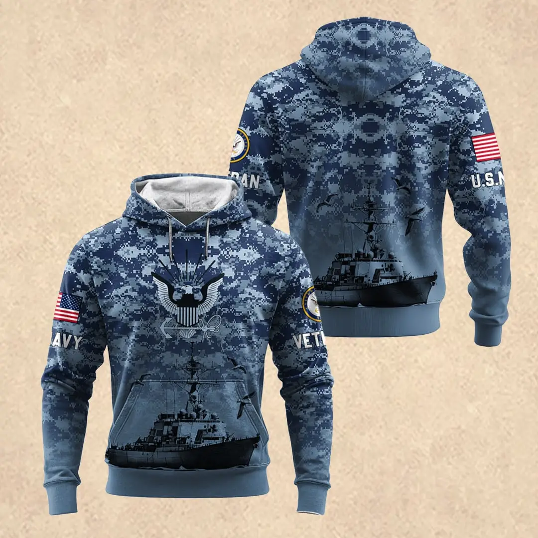 US NAVY 250th All-over Hoodie Memorial Day Apparel Tribute Gift for Veterans