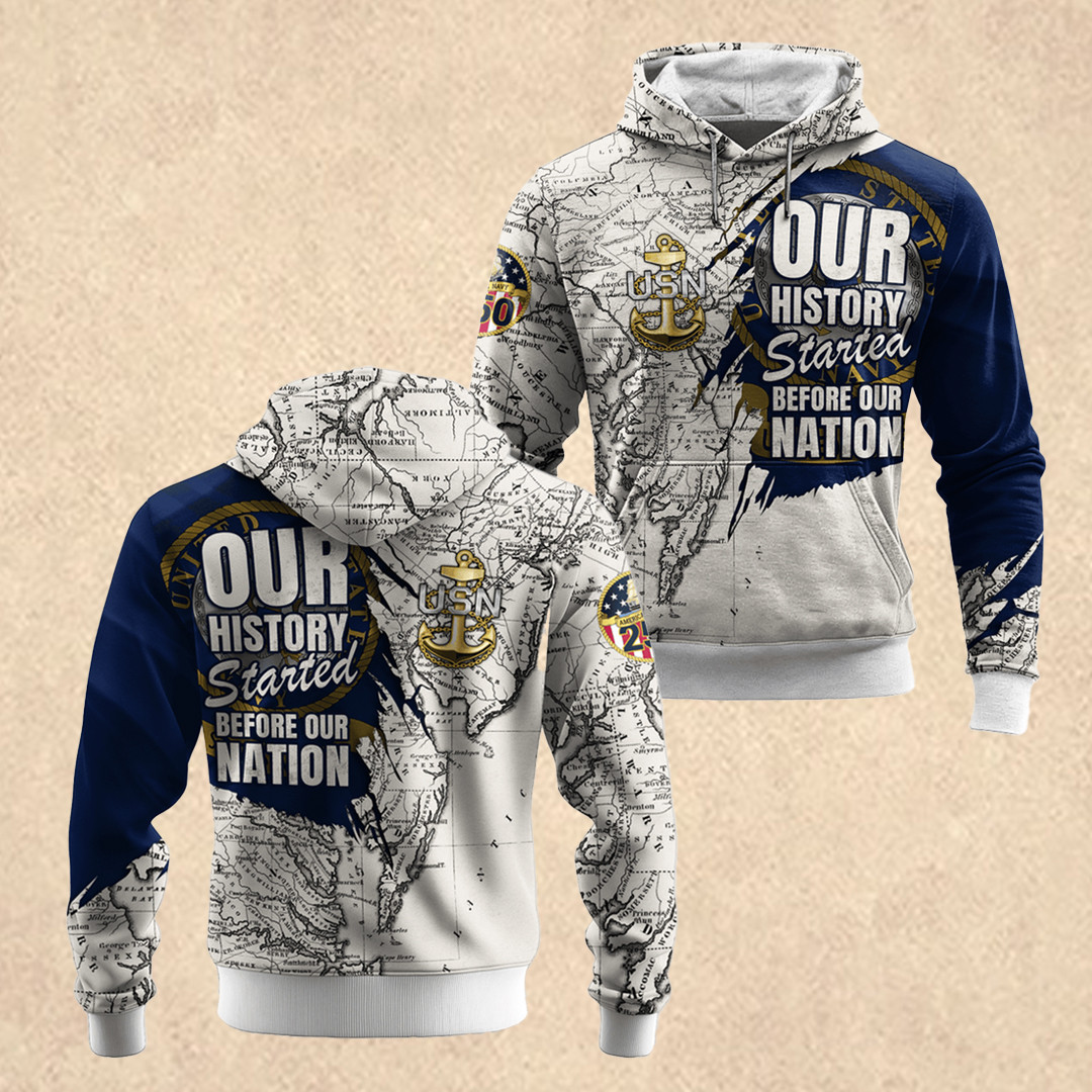 US NAVY 250th All-over Hoodie Patriotic Clothes Father's Day Gift for Navy Veterans