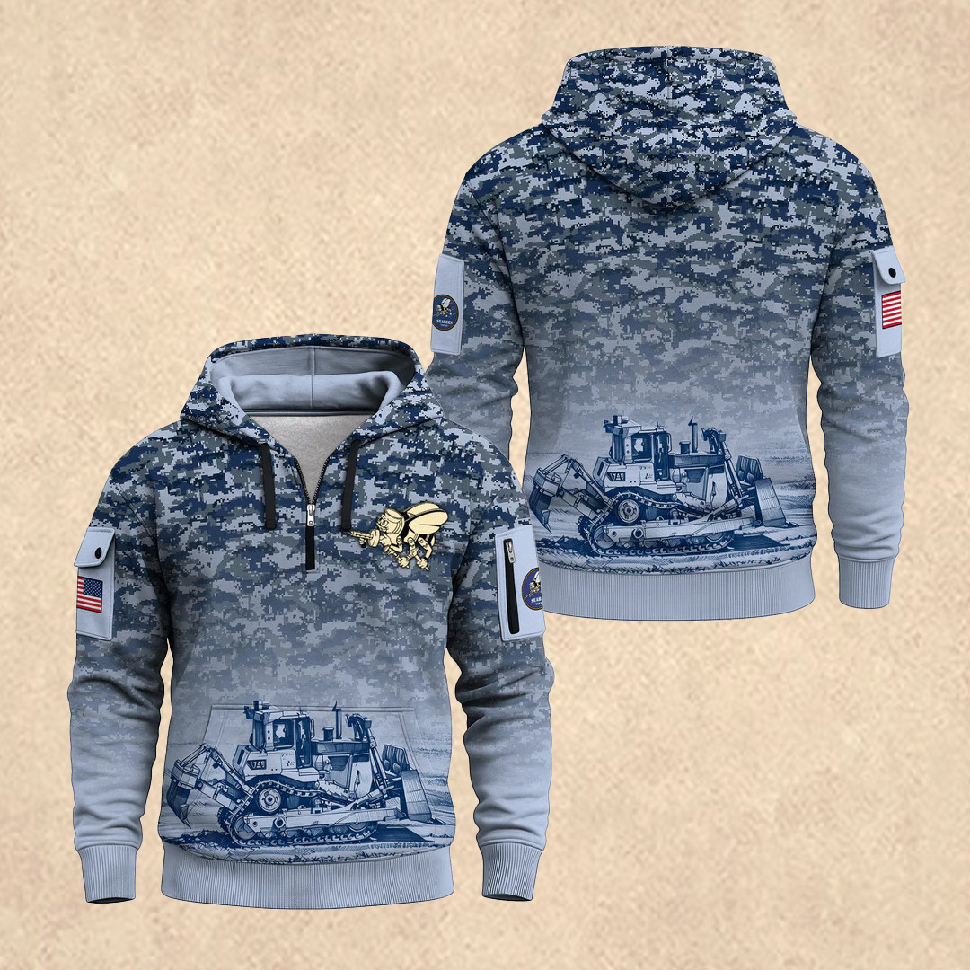 US NAVY 250th All-Over Quarter Zip Hoodie 4Th Of July Apparel Best Gift for Him