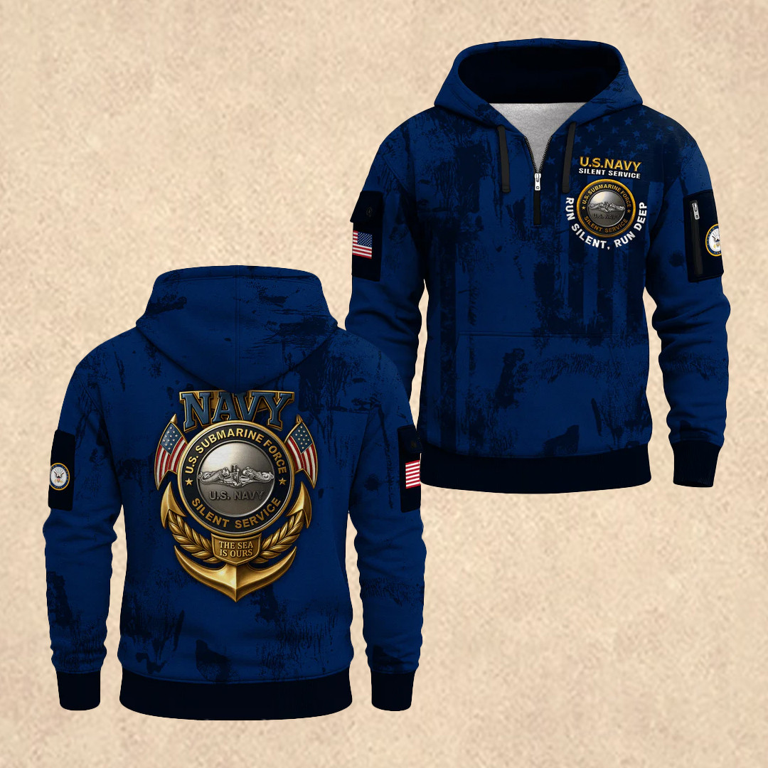 US NAVY 250th All-Over Quarter Zip Hoodie 4th of July Apparel Gift For Husband