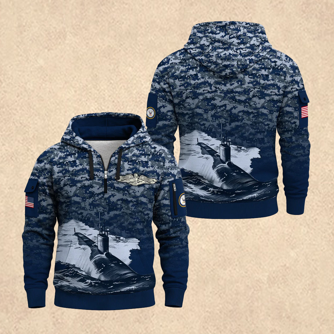US NAVY 250th All-Over Quarter Zip Hoodie 4th of July Apparel Gift for Men
