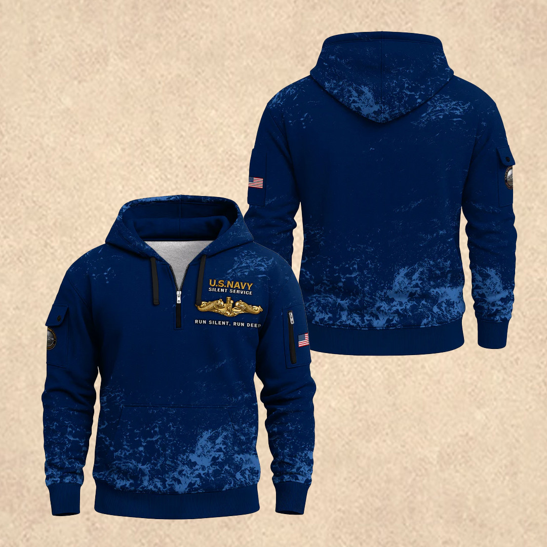US NAVY 250th All-Over Quarter Zip Hoodie 4th of July Clothes Gift for Husband