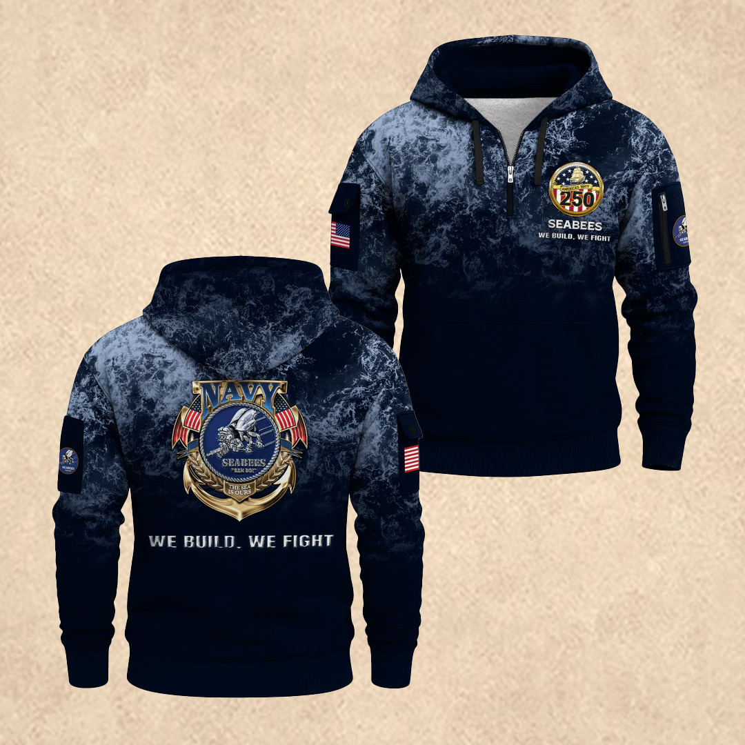 US NAVY 250th All-Over Quarter Zip Hoodie 4Th Of July Clothes Gift for Men