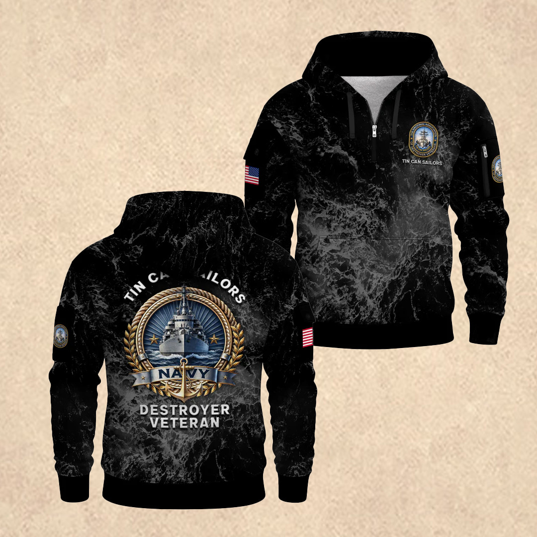 US NAVY 250th All-Over Quarter Zip Hoodie 4th of July Clothing Gift for Friends