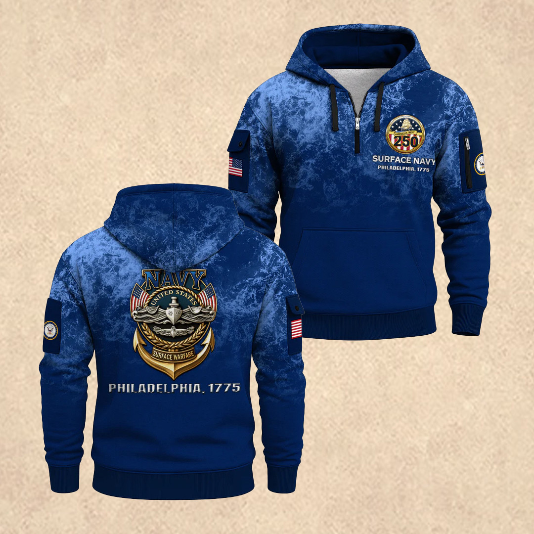 US NAVY 250th All-Over Quarter Zip Hoodie 4Th Of July Merch Father's Day Gift US NAVY 250th All-Over Quarter Zip Hoodie 4Th Of July Merch Father's Day Gift - Image 1