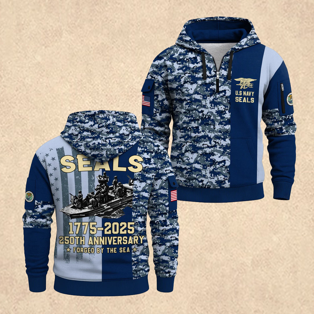 US NAVY 250th All-Over Quarter Zip Hoodie Best 4Th Of July Clothes Father's Day Gift