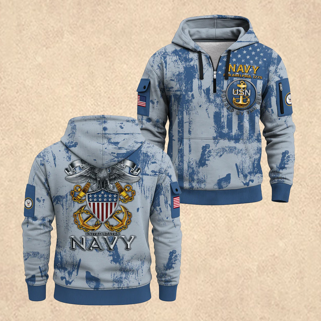 US NAVY 250th All-Over Quarter Zip Hoodie Fourth Of July Clothes Best Gift For Him