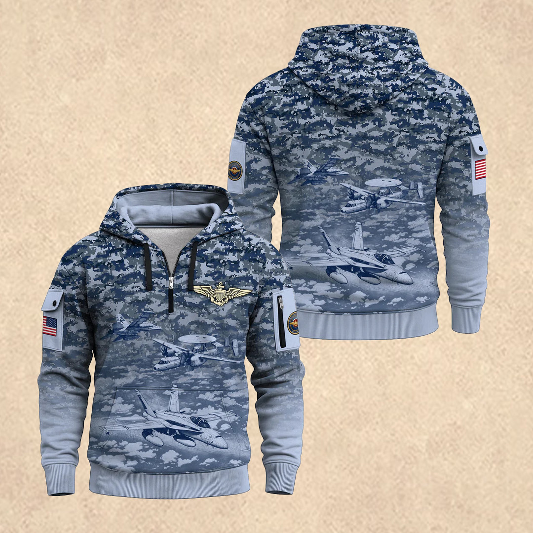 US NAVY 250th All-Over Quarter Zip Hoodie Independence Day Merch Gift for Men