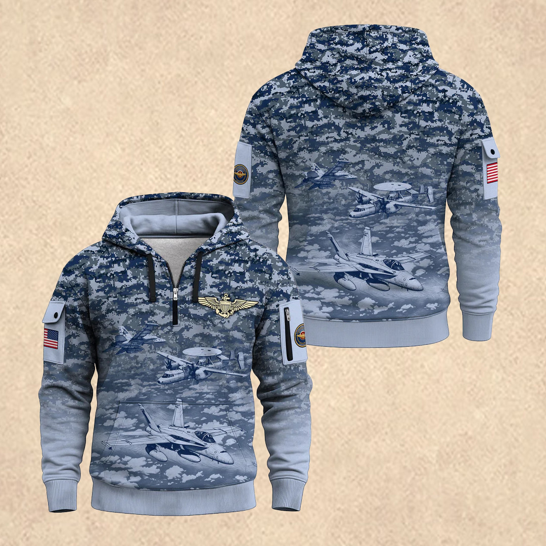 US NAVY 250th All-Over Quarter Zip Hoodie Memorial Day Apparel Gift for Friend