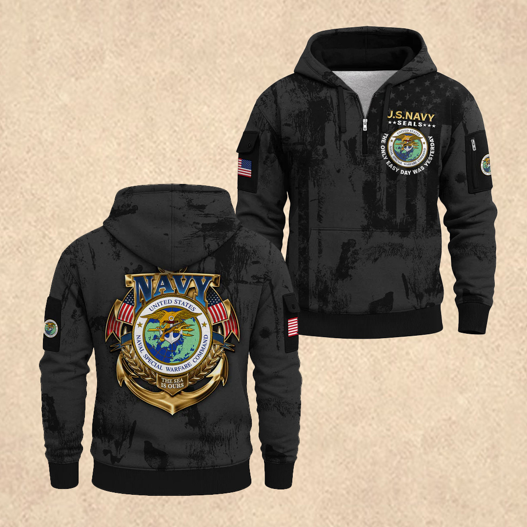 US NAVY 250th All-Over Quarter Zip Hoodie Memorial Day Clothes Gift For Men