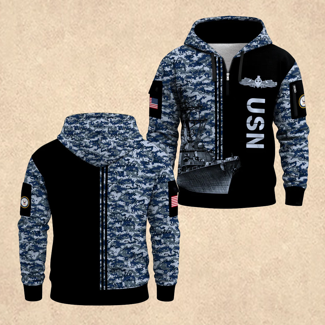 US NAVY 250th All-Over Quarter Zip Hoodie Memorial Day Clothes Gift for Veterans