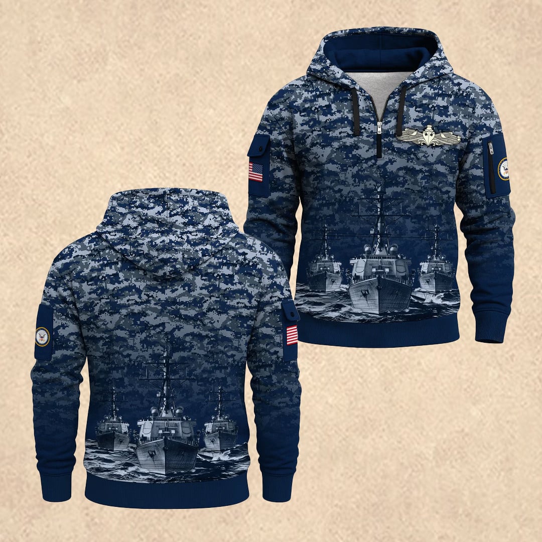 US NAVY 250th All-Over Quarter Zip Hoodie Memorial Day Clothing Gift For Dad