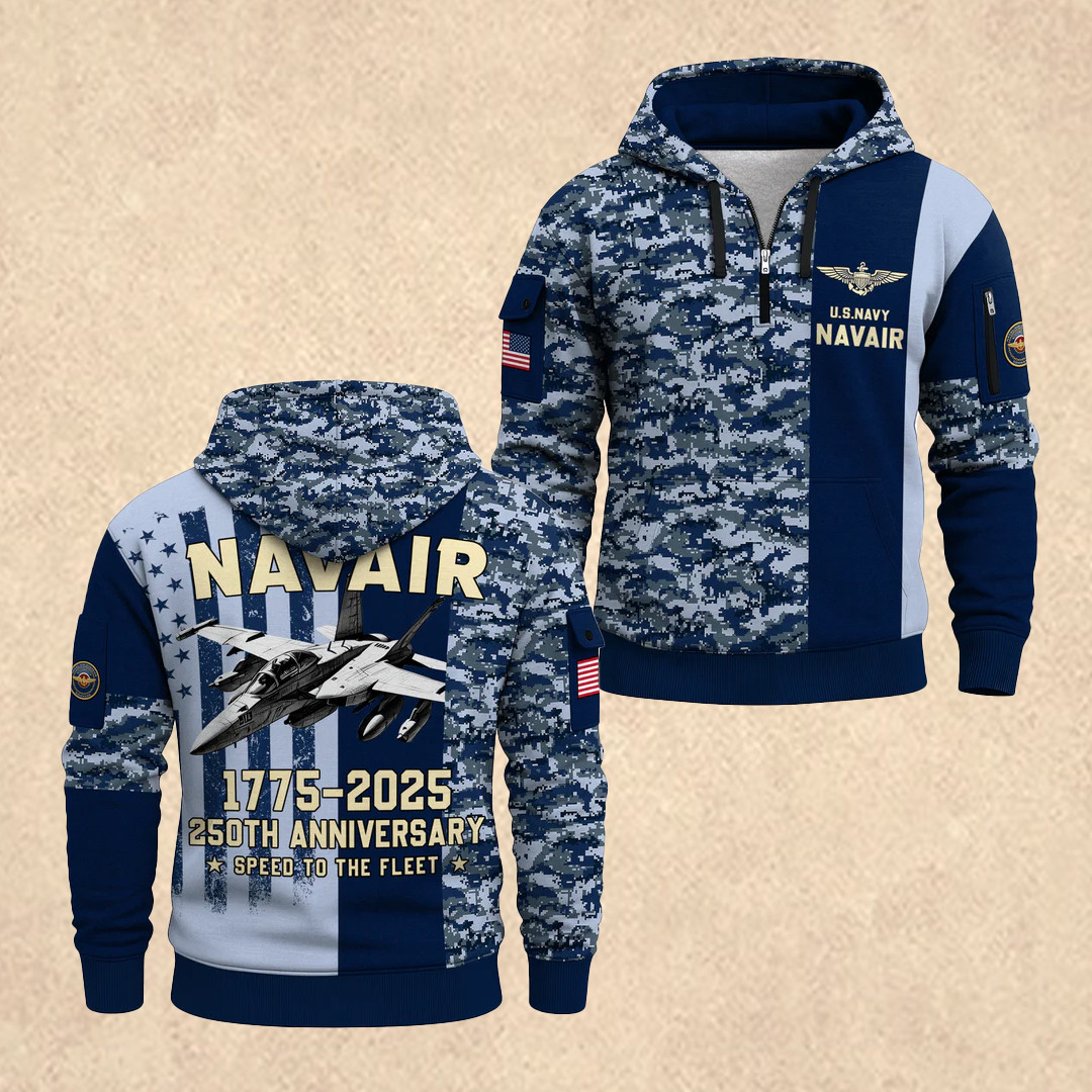 US NAVY 250th All-Over Quarter Zip Hoodie Patriotic Apparel Gift For Veterans