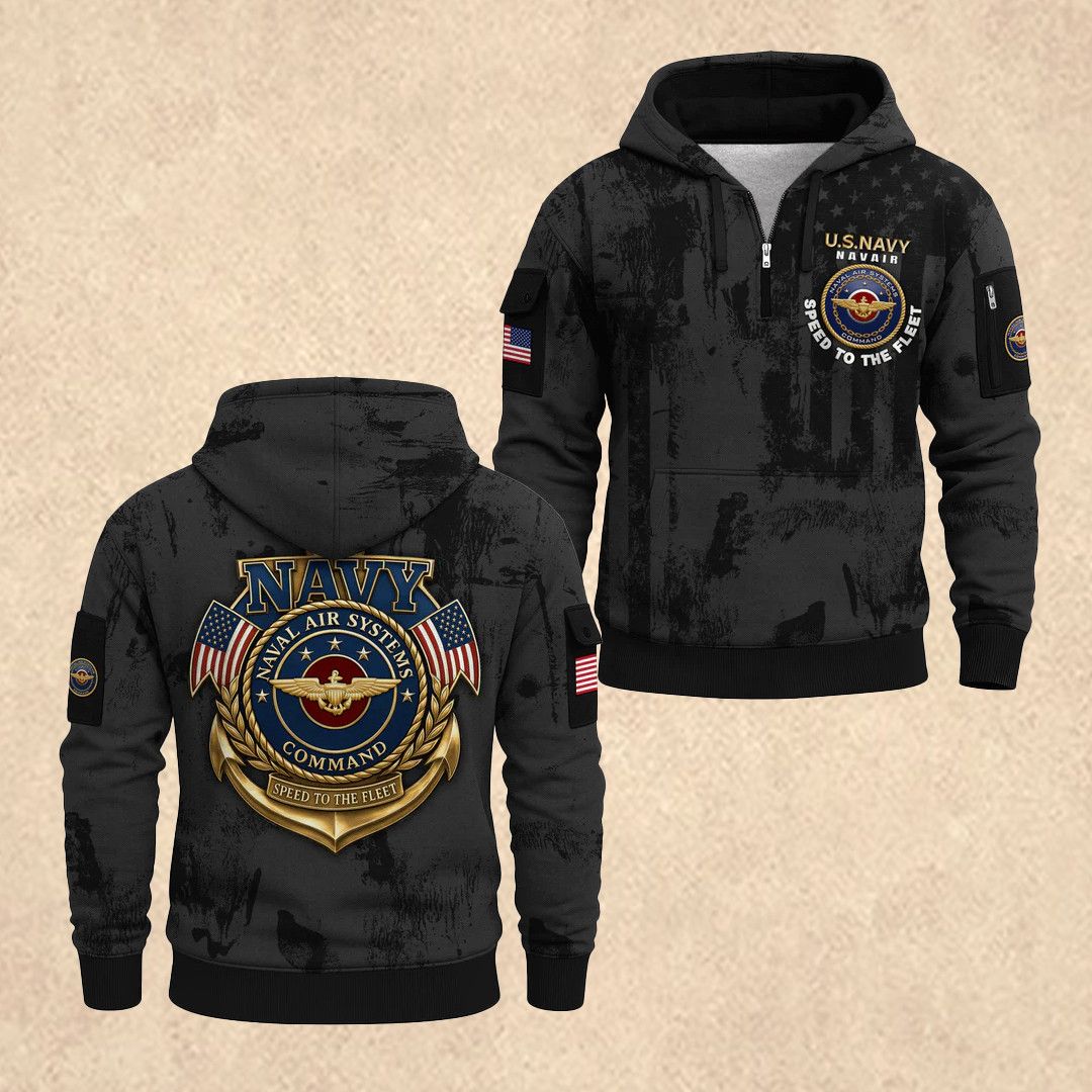 US NAVY 250th All-Over Quarter Zip Hoodie Patriotic Clothing Gift For Men