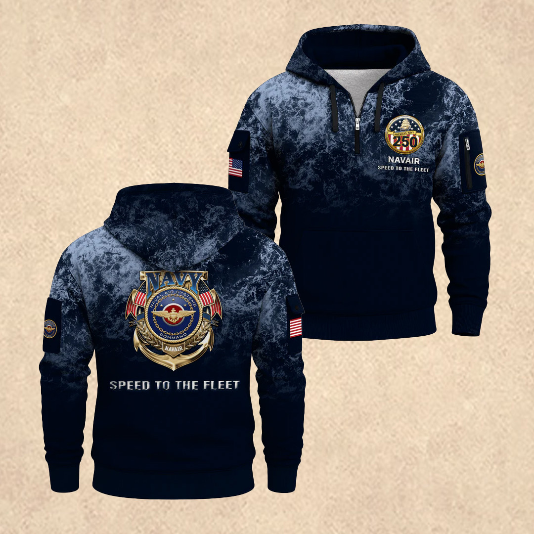 US NAVY 250th All-Over Quarter Zip Hoodie Patriotic Merch Gift for Husband