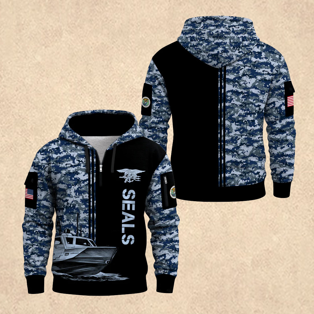 US NAVY 250th All-Over Quarter Zip Hoodie Veteran Day Apparel Father's Day Gift