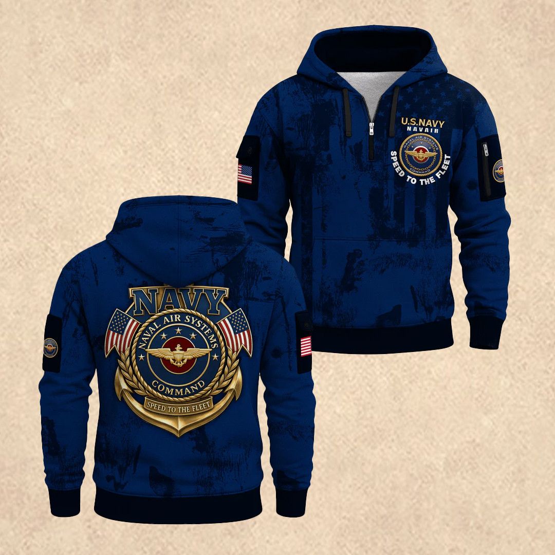 US NAVY 250th All-Over Quarter Zip Hoodie Veteran Day Clothing Gift for Men US NAVY 250th All-Over Quarter Zip Hoodie Veteran Day Clothing Gift for Men - Image 1