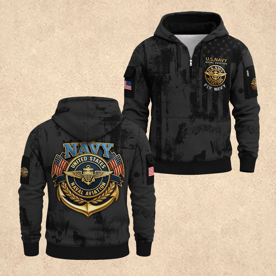US NAVY 250th Anniversary All-Over Quarter Zip Hoodie 4Th Of July Apparel Patriotic Gift