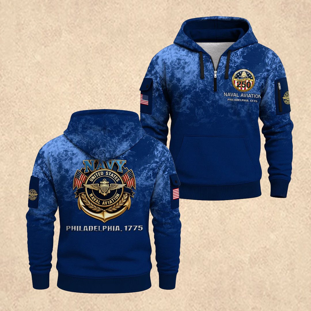 US NAVY 250th Anniversary All-Over Quarter Zip Hoodie 4th Of July Merch Father's Day Gift