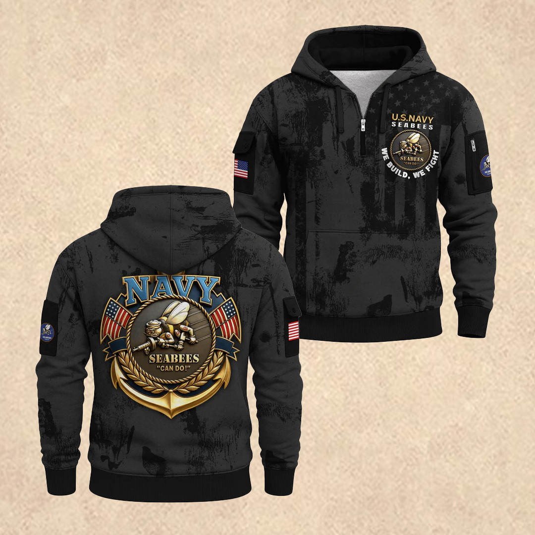 US NAVY 250th Anniversary All-over Quarter Zip Hoodie Independence Day Apparel Gift For Dad