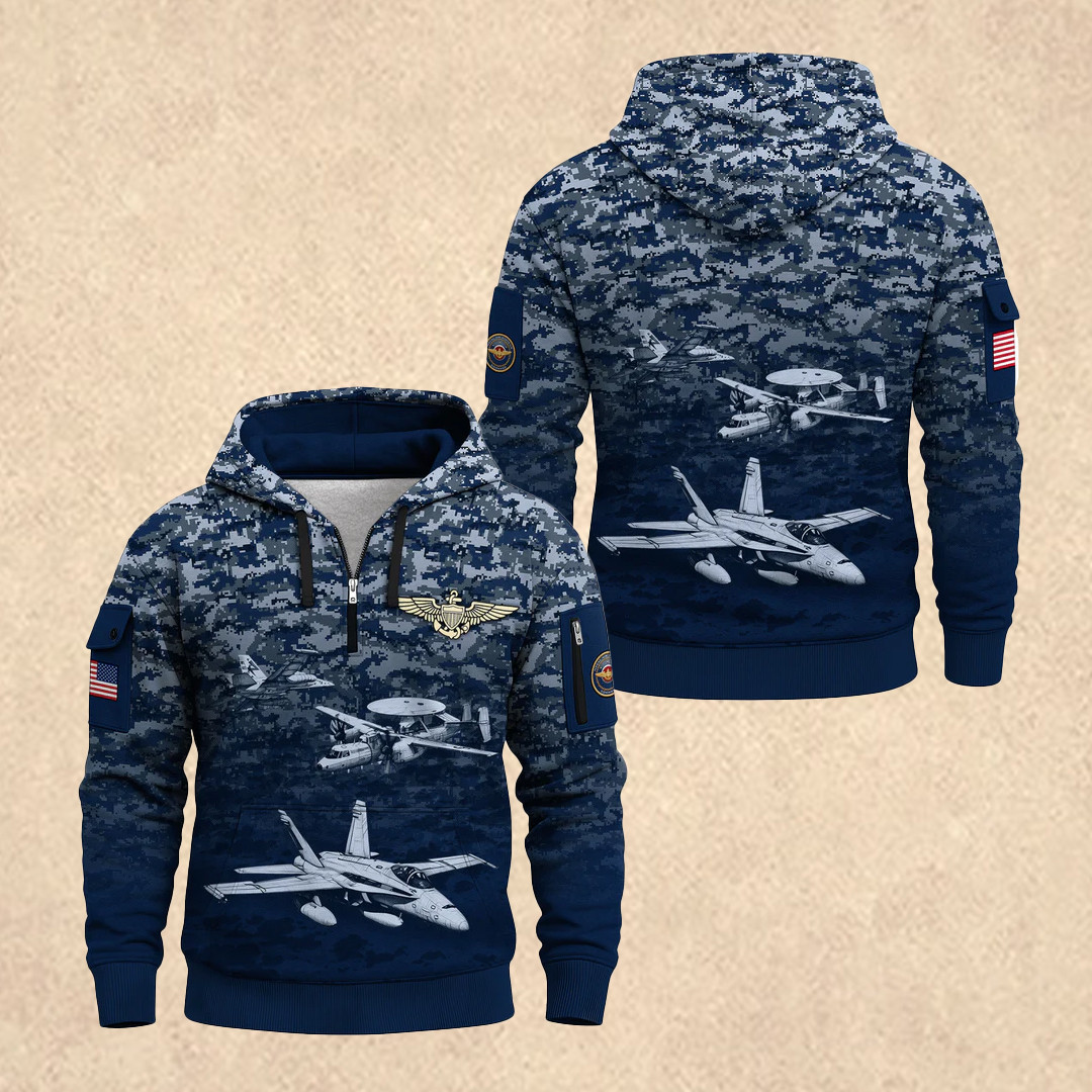 US NAVY 250th Anniversary All-over Quarter Zip Hoodie July 4 Apparel Gift For Men