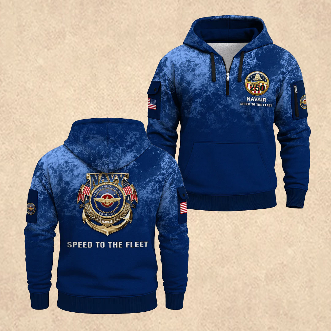 US NAVY 250th Anniversary All-over Quarter Zip Hoodie July 4 Clothes Gift For Him