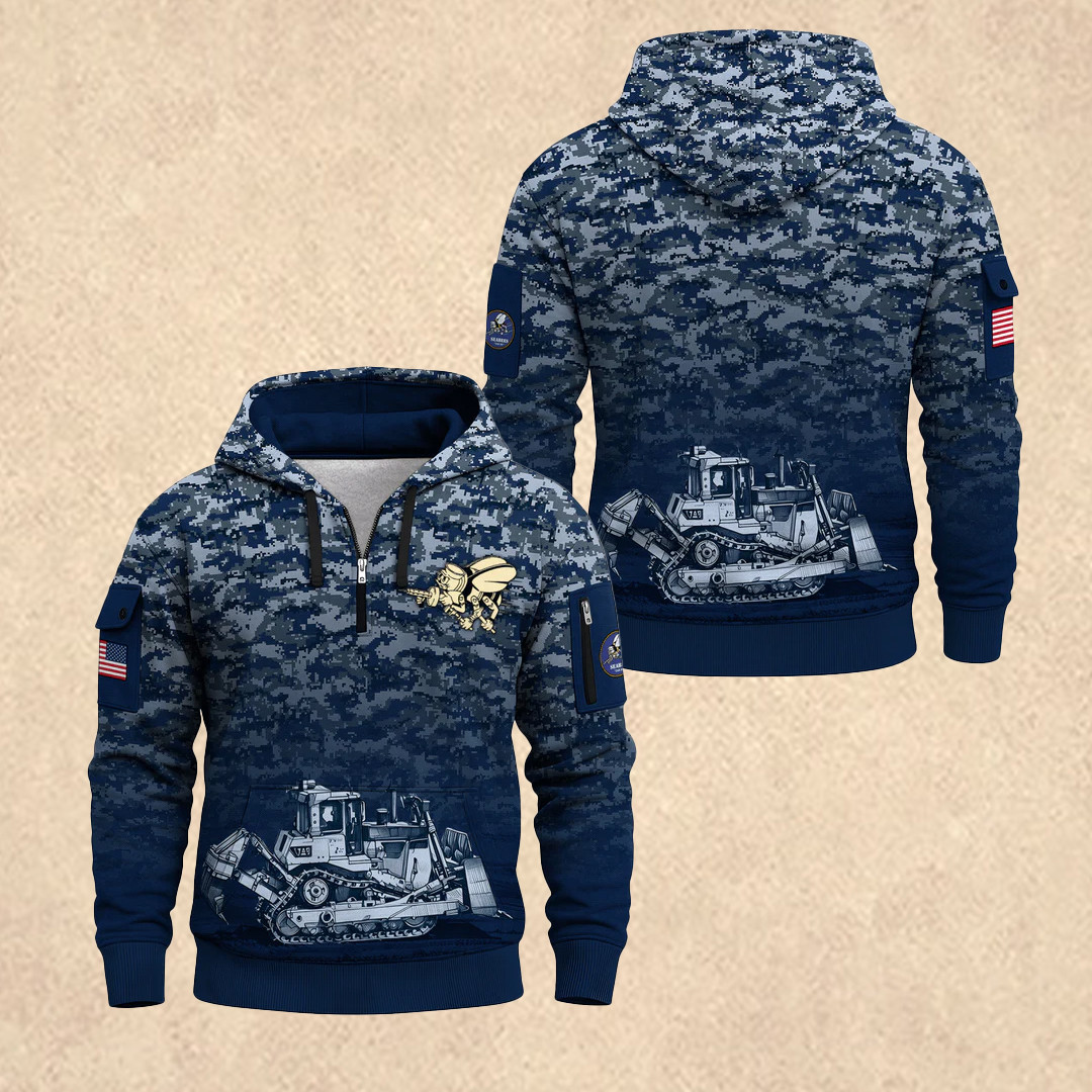 US NAVY 250th Anniversary All-over Quarter Zip Hoodie Men's Patriotic Apparel Gift For Him