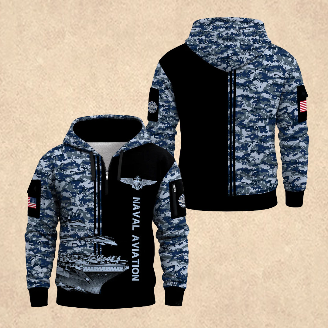 US NAVY 250th Anniversary All-Over Quarter Zip Hoodie Patriotic Merch Father's Day Gift Idea