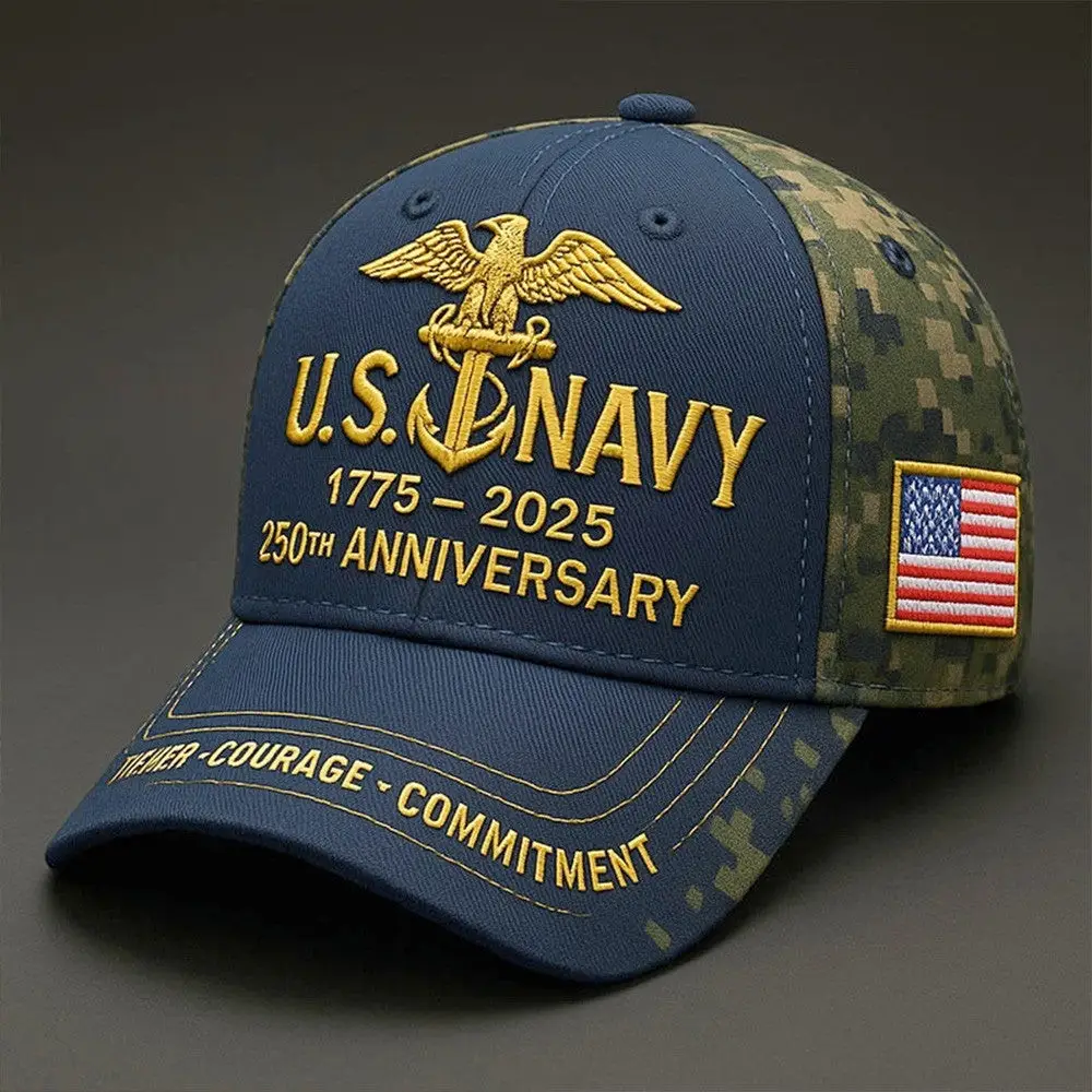 US Navy 250th Anniversary Hat Pride USN Embroidered Camo Cap Cool Gifts For Dad Gifts For BFF US Navy 250th Anniversary Hat Pride USN Embroidered Camo Cap Cool Gifts For Dad Gifts For BFF - Image 1
