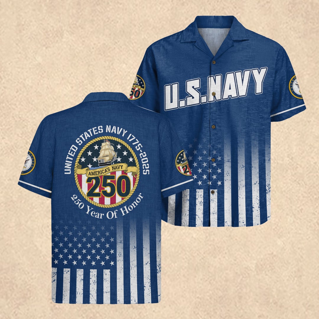 US Navy 250th Anniversary Hawaiian Shirt 4th of July Gear America's Navy Gift