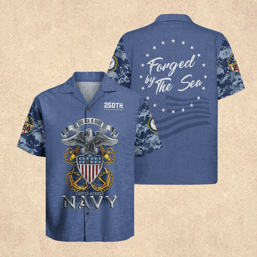 US Navy 250Th Anniversary Hawaiian Shirt Fourth of July Apparel Proud America's Navy Gift US Navy 250Th Anniversary Hawaiian Shirt Fourth of July Apparel Proud America's Navy Gift - Image 1