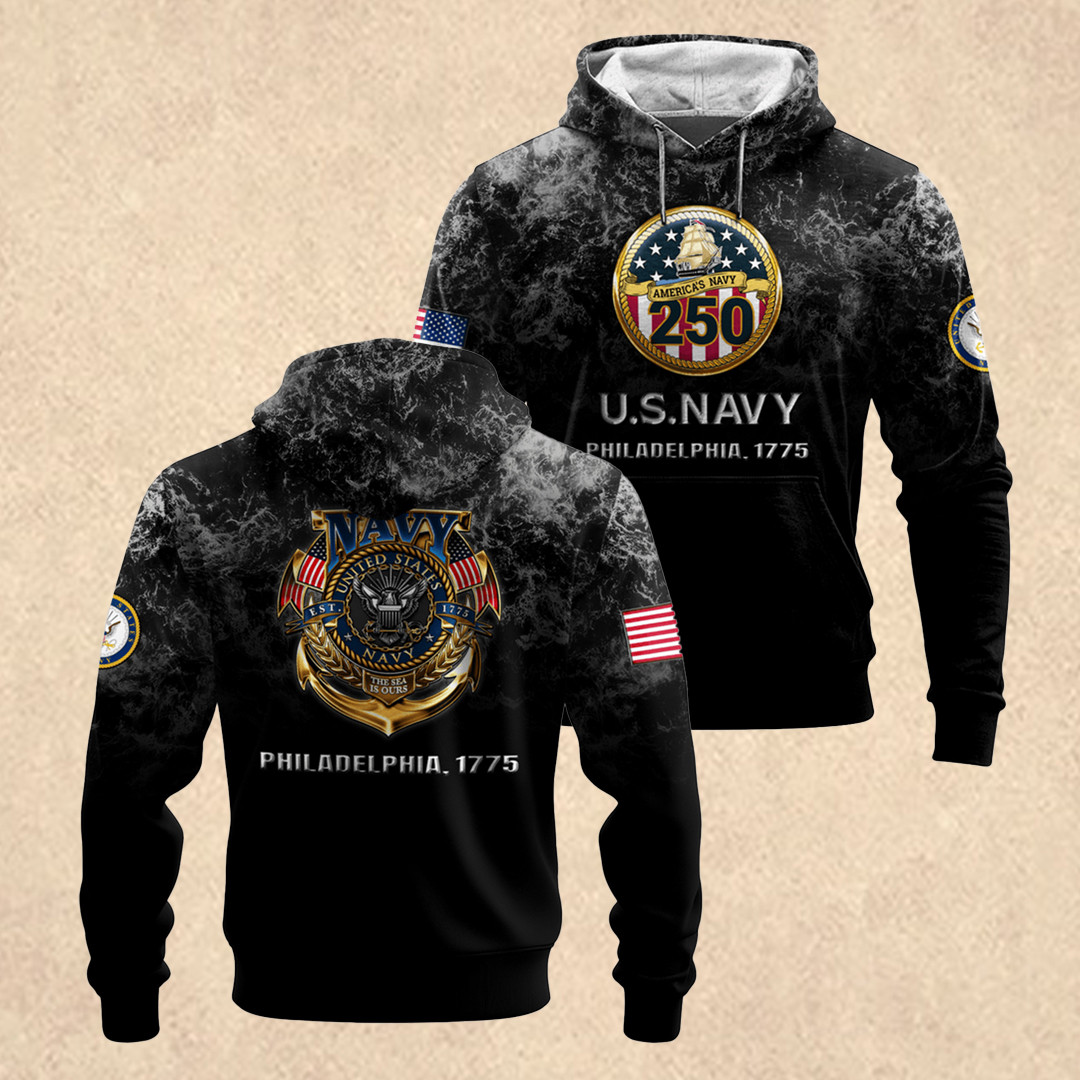 US NAVY 250th Anniversary Hoodie Fourth of July Clothes Gift for Navy Veterans