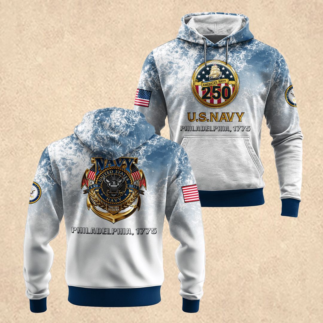 US NAVY 250th Anniversary Hoodie Patriotic Apparel Tribute Gift for Veterans